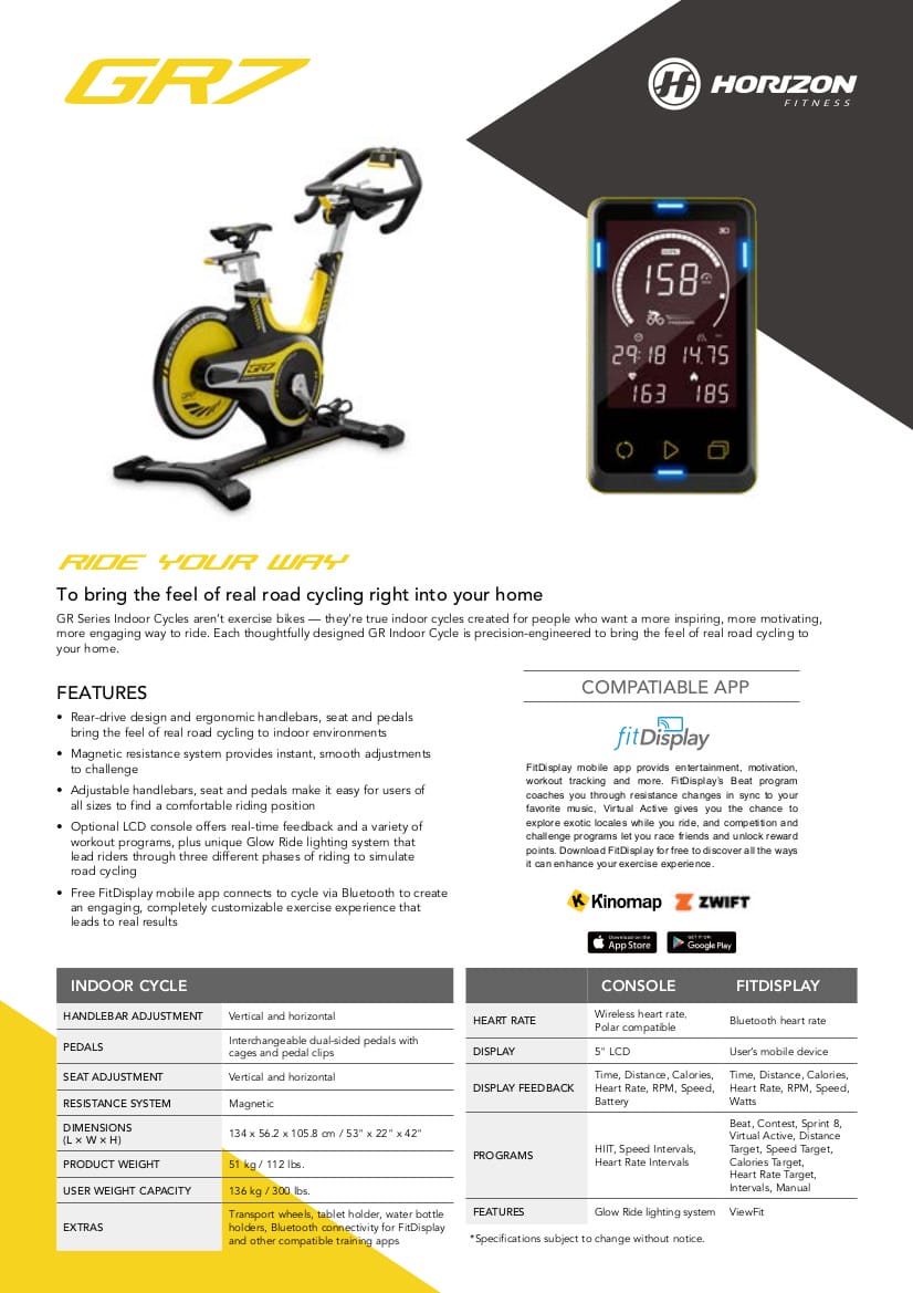 Horizon GR7 Fitness Bike – Johnson Fitness Store